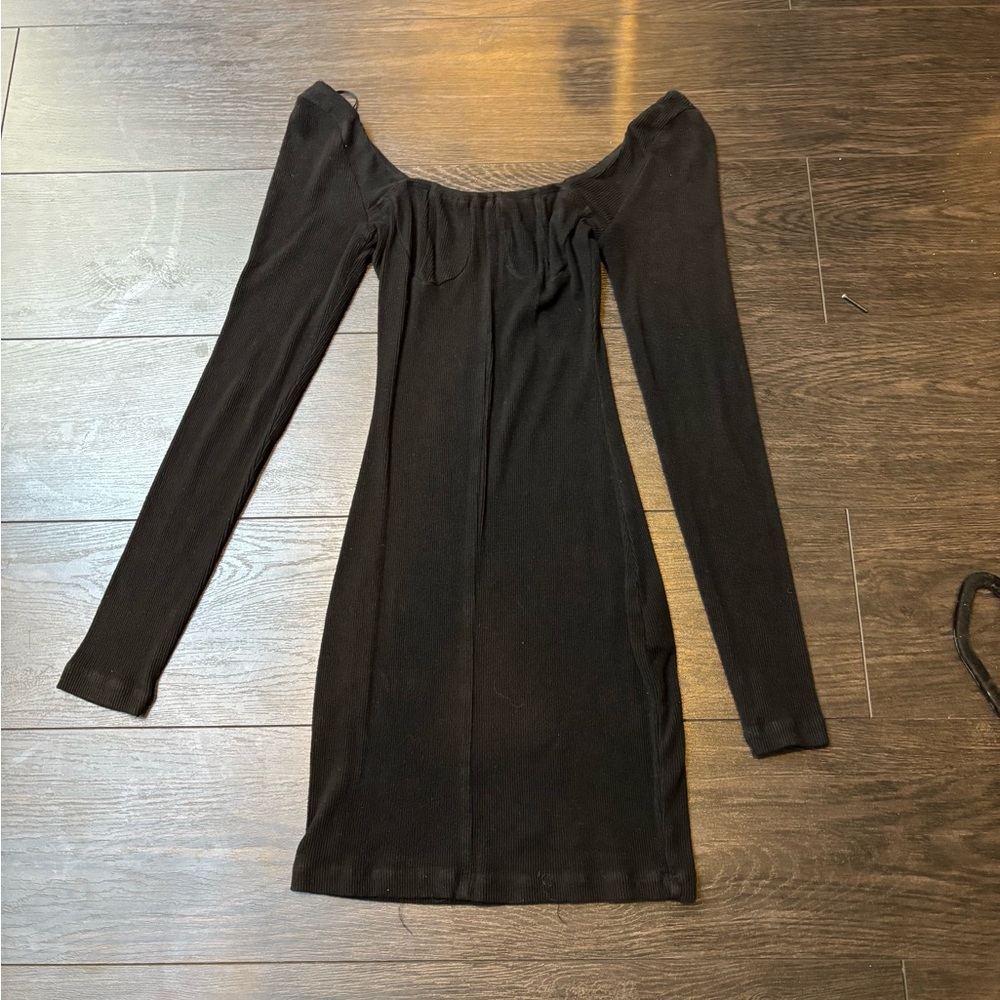 Brandy Melville Black Puff Sleeve Bodycon Dress